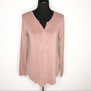 Soft Surroundings dusty mauve pink knit button down top size Extra Small XS